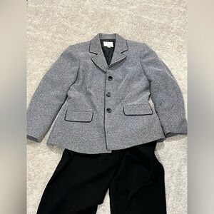 Le Suit Black and White Textured Blazer and Pants